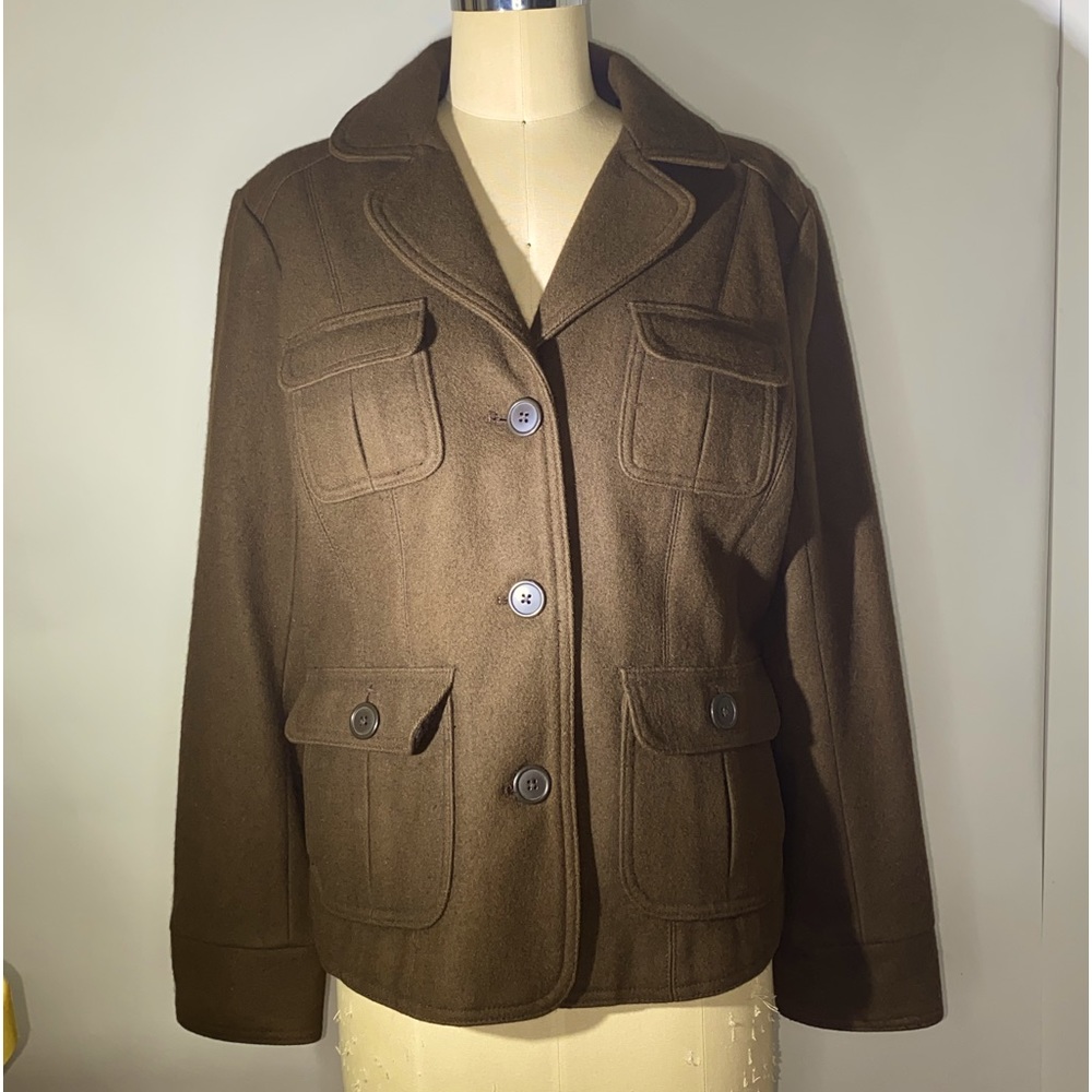 Vintage GAP military cargo pocket brown felt coat size Large